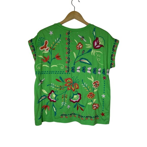 Johnny Was Averi Relaxed Tee Womens Size M Heavily Embroidered Boho Artsy Green - Picture 9 of 9